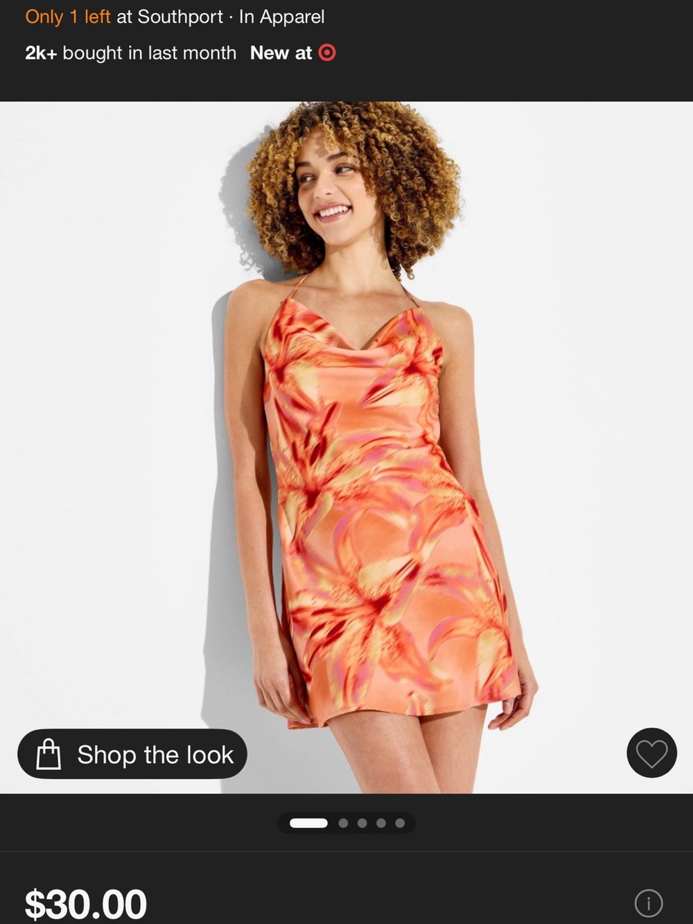 wild fable Orange Pink Floral Cowl Neck Mini Slip Dress